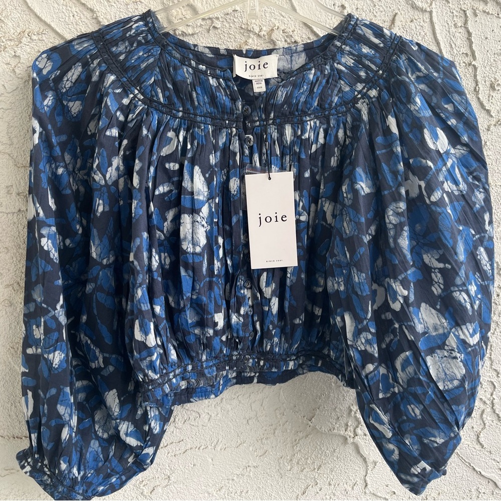 Joie Navy and White Patterned Blouse